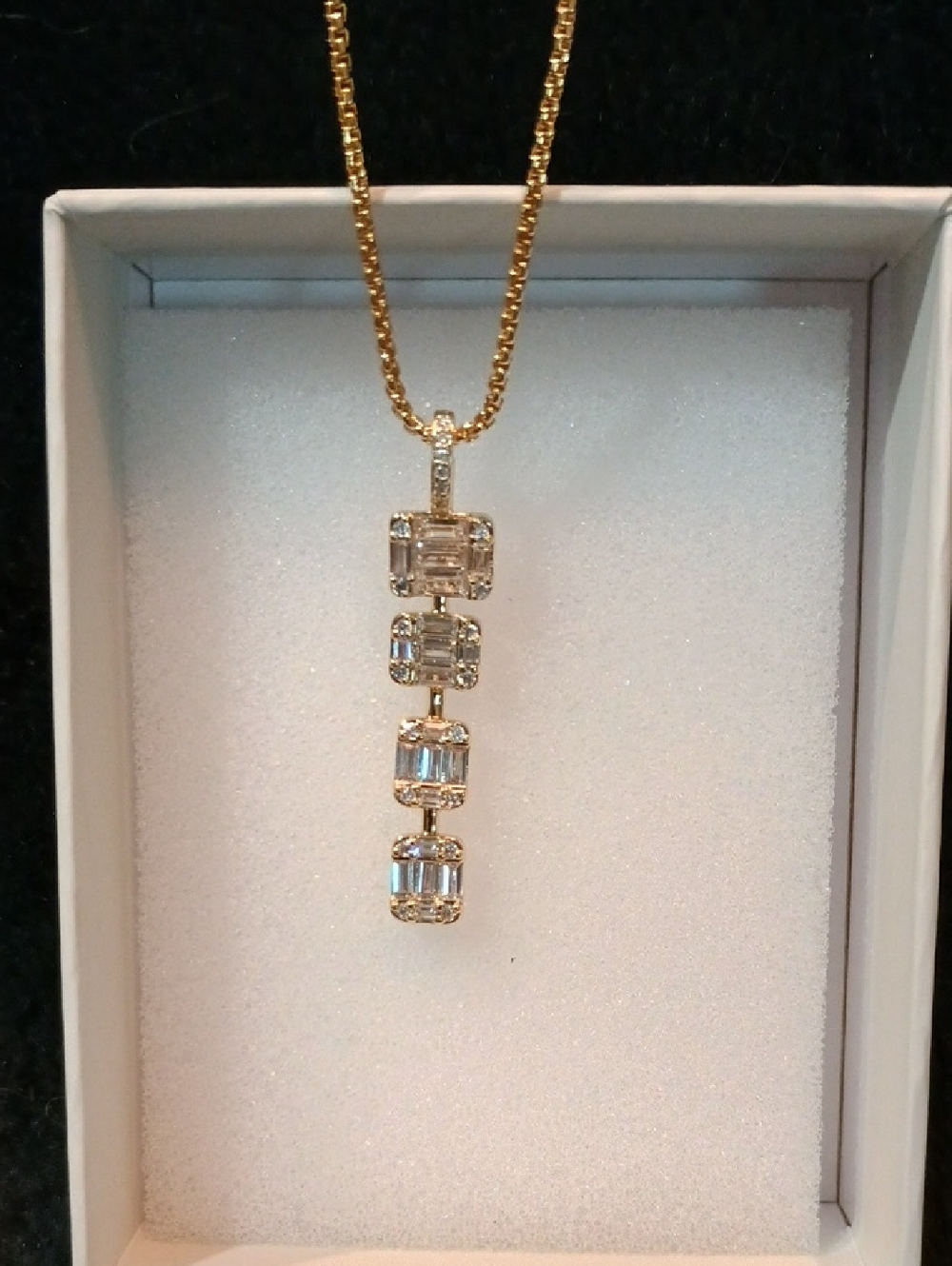 bp Gold and Clear Vertical Crystal Pendant Necklace